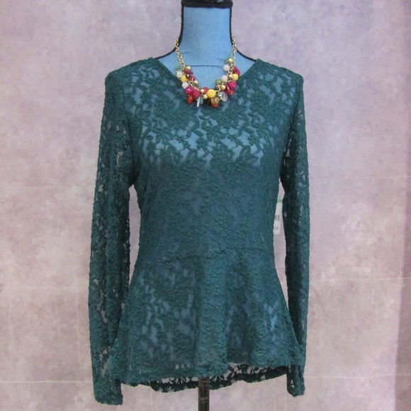 BONGO Tops - NEW Bongo Teal Lace Peplum Top Juniors L